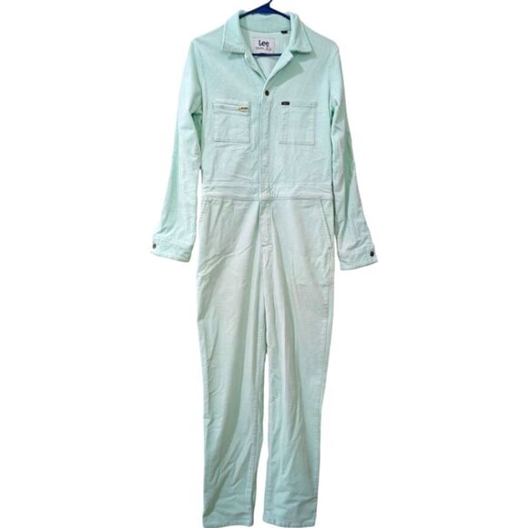 LEE Womens Small Mint Green Corduroy Denim Union All Coverall Jumpsuit Overalls - Picture 3 of 7